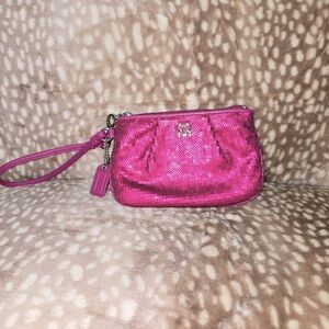 Coach Pink Sequin Wristlet with Bow